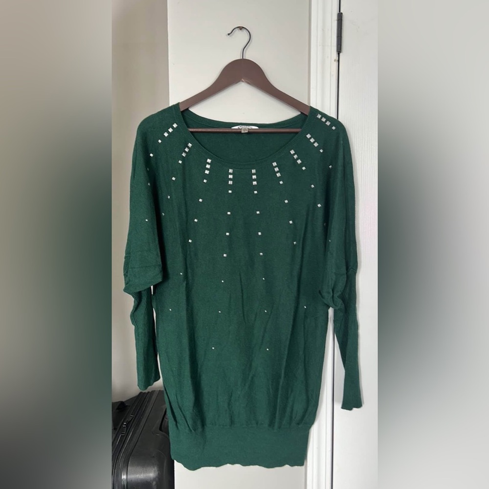 DKNYC Green Sweater with Stud Accents